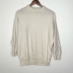 Stockholm Atelier & Other Stories Wool Blend Hi Low Crewneck Sweater in Ivory -